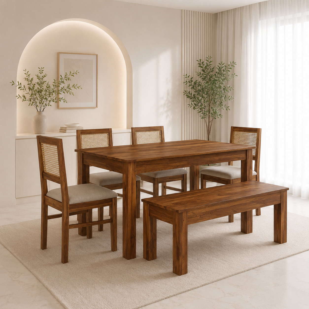 Ferlino Premium Handcrafted Sheesham Wood Dining Table Set for Six