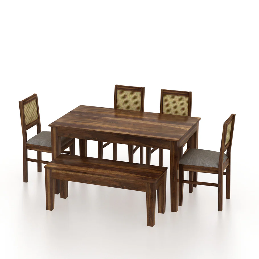 Ferlino Premium Handcrafted Sheesham Wood Dining Table Set for Six - Image 2