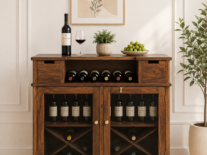 Florita Wooden Bar Cabinet in Elegant Teak Finish