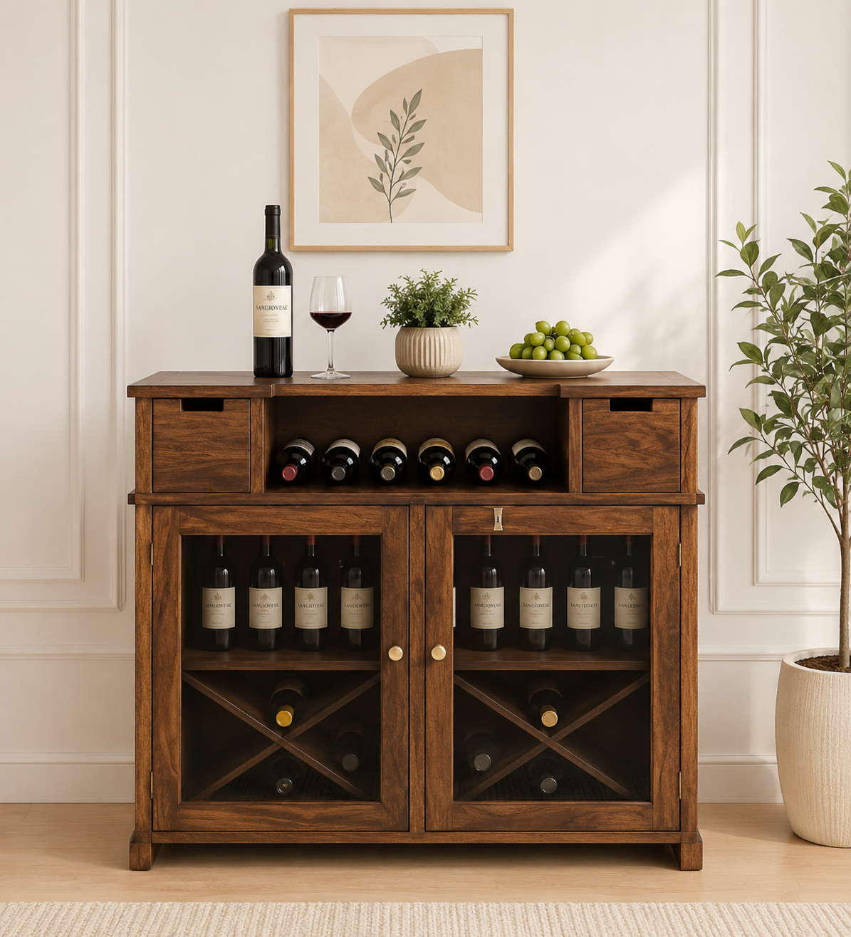 Florita Wooden Bar Cabinet in Elegant Teak Finish