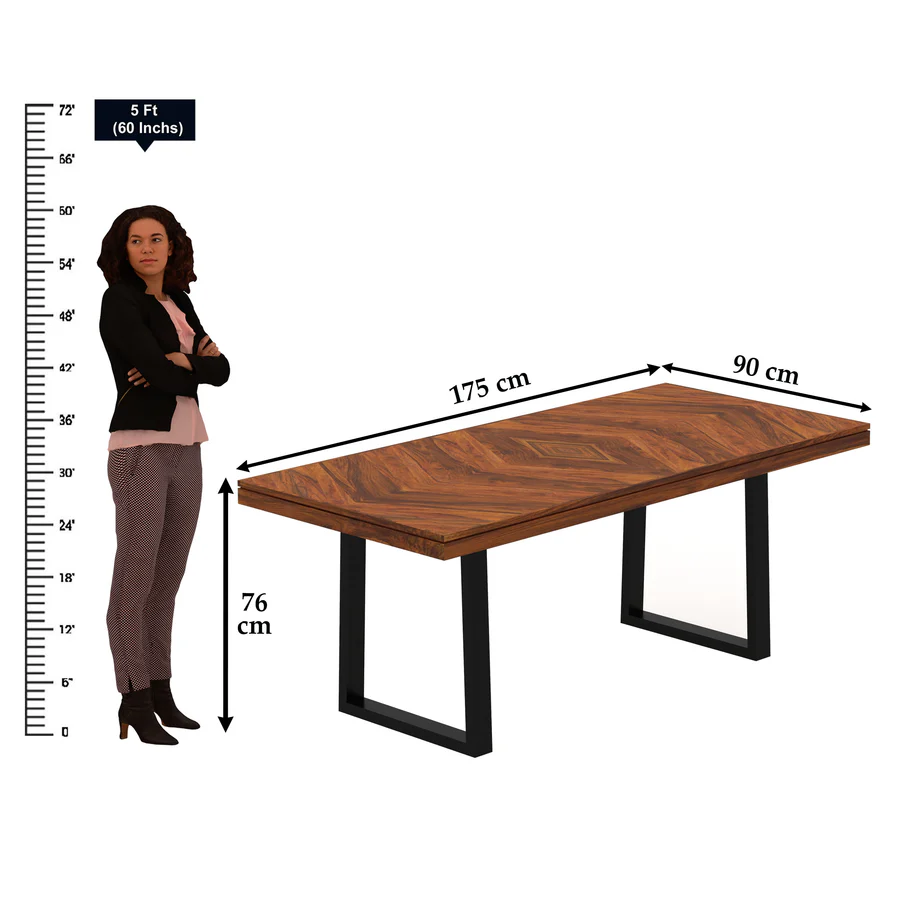 Grevix Classic Solid Wood 6 Seater Dining Set in Rustic Teak Finish - Image 9