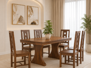 Havensa Contemporary Sheesham Wood 6 Seater Dining Table with Chairs