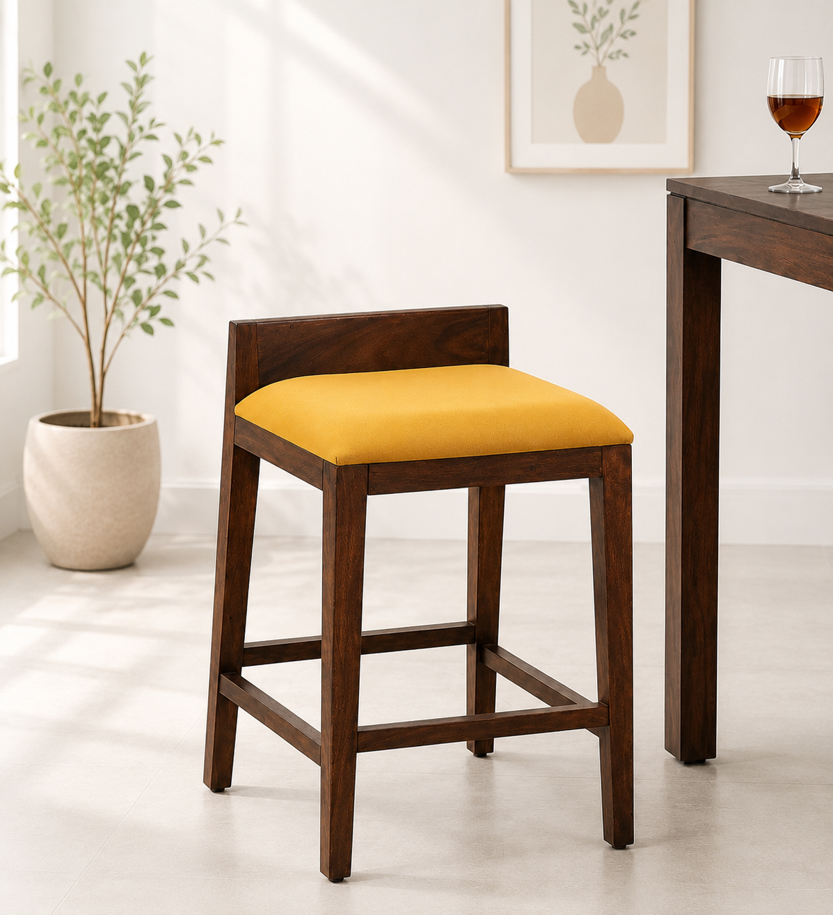 Hermance Premium Wooden Bar Chair with Ergonomic Back Support