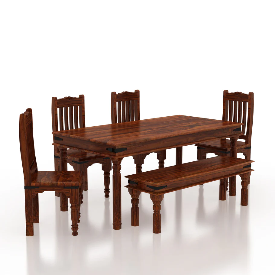 Ivoria Elegant Solid Wood Dining Set for 6 in Walnut Finish - Image 2