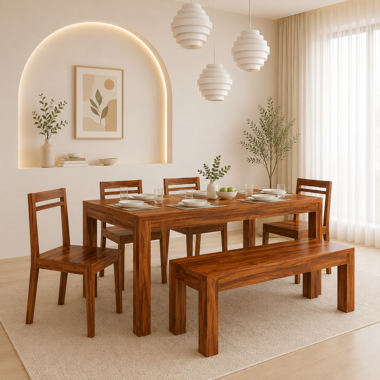 Jovian Premium Sheesham Wood 6 Seater Dining Table Collection