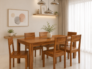 Krevix Designer Solid Wood Dining Set with Six Comfortable Chairs