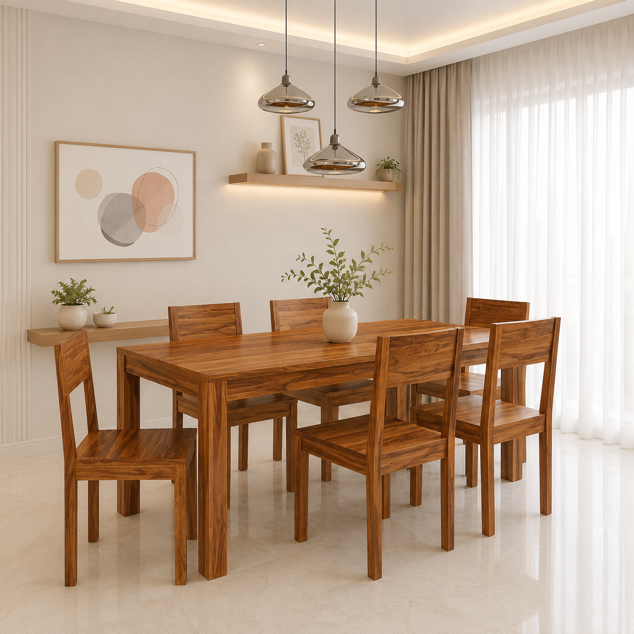 Krevix Designer Solid Wood Dining Set with Six Comfortable Chairs