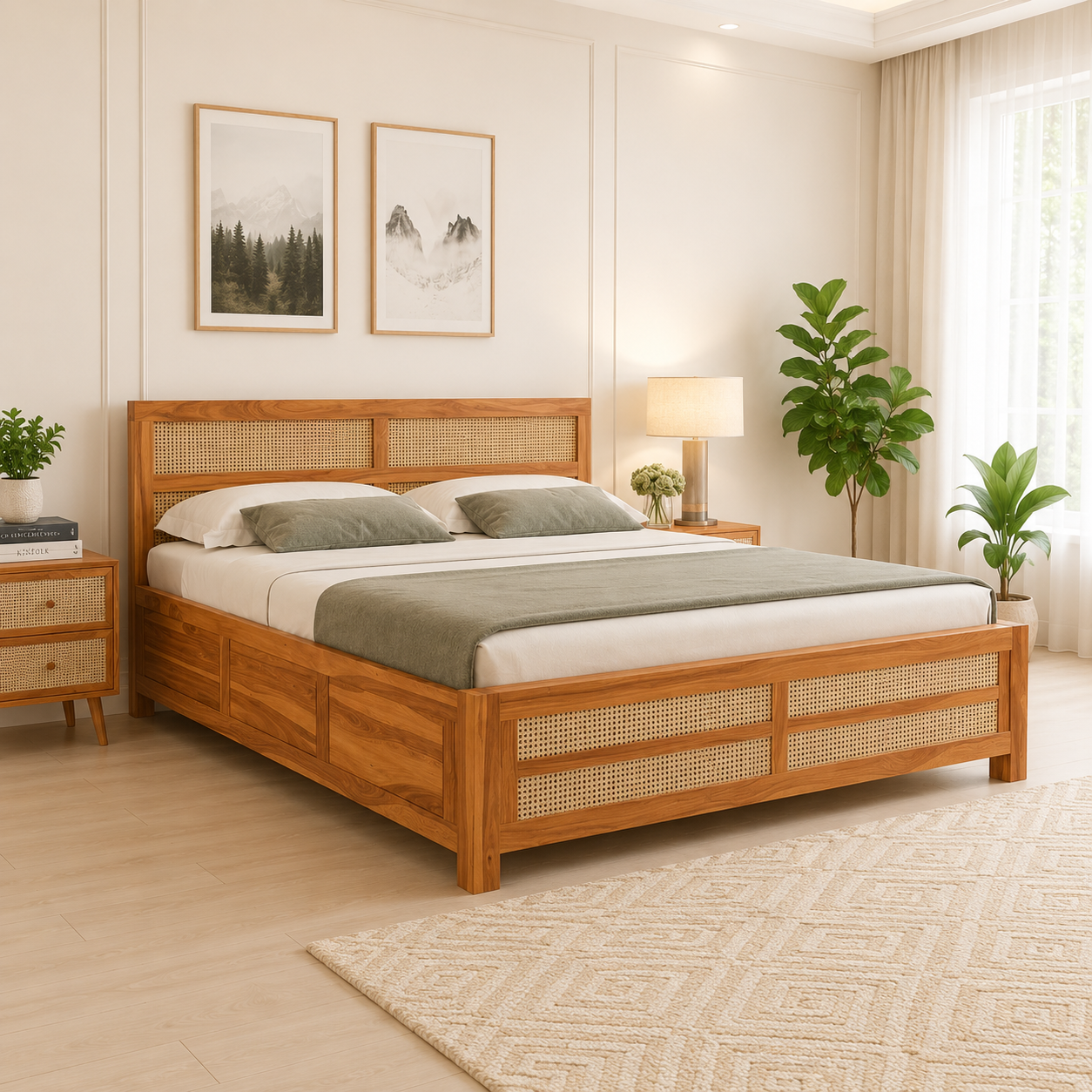 Lorenza Elegant Solid Sheesham Wood Storage Bed with Spacious Drawer Storage
