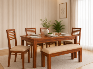 Lorenza Handcrafted Sheesham Wood 6 Seater Dining Set in Natural Finish
