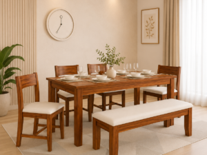 Merivon Luxury Wooden 6 Seater Dining Table Set with Premium Finish