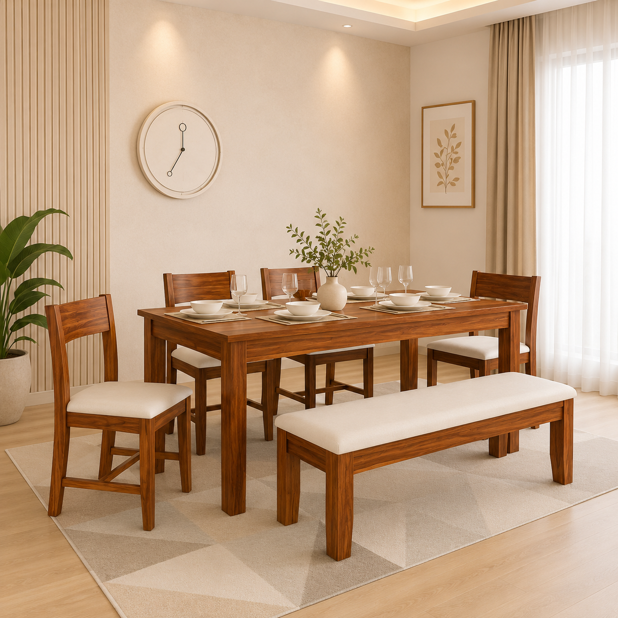 Merivon Luxury Wooden 6 Seater Dining Table Set with Premium Finish