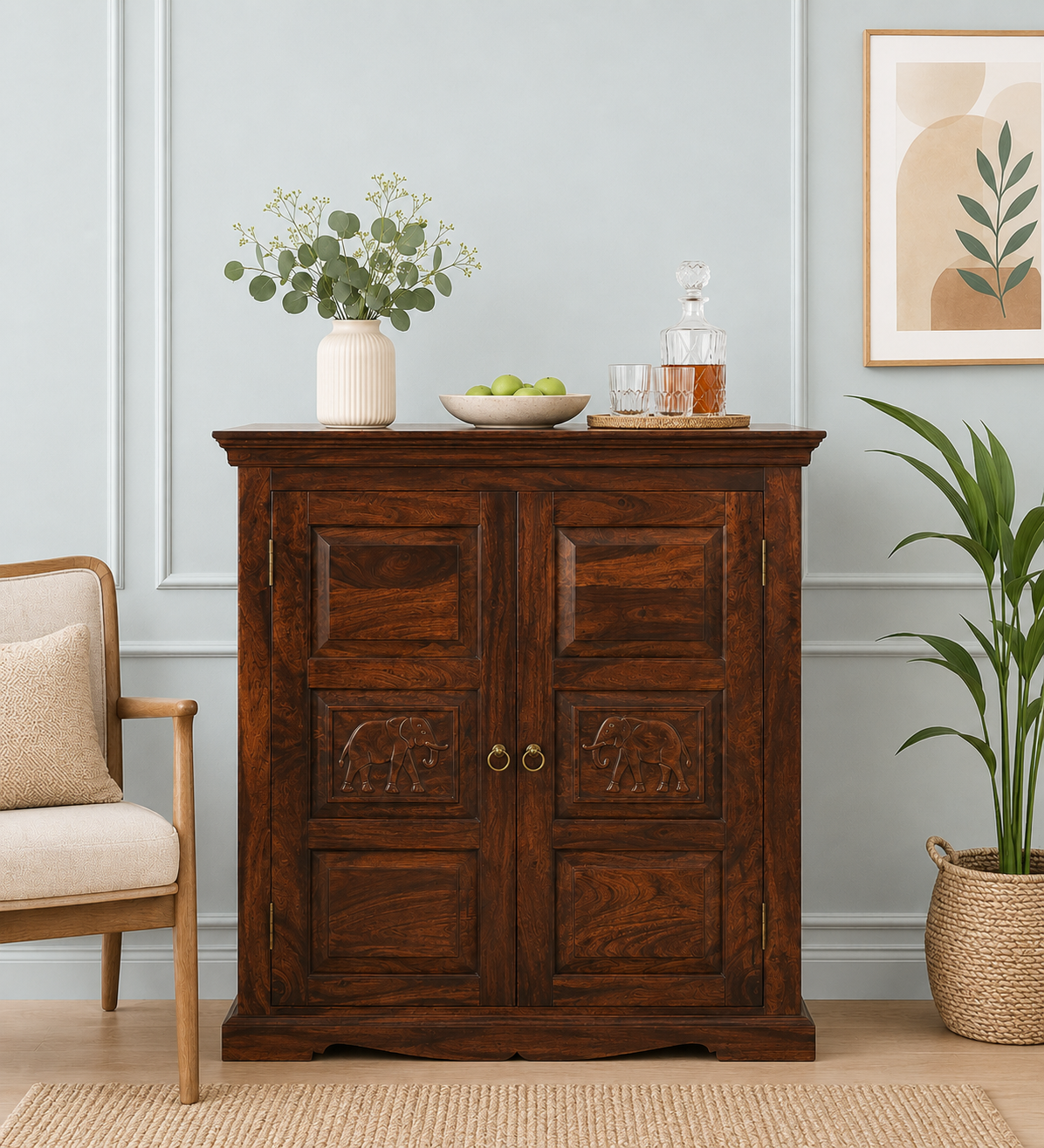 Norvik Solid Sheesham Wood Bar Cabinet for Home