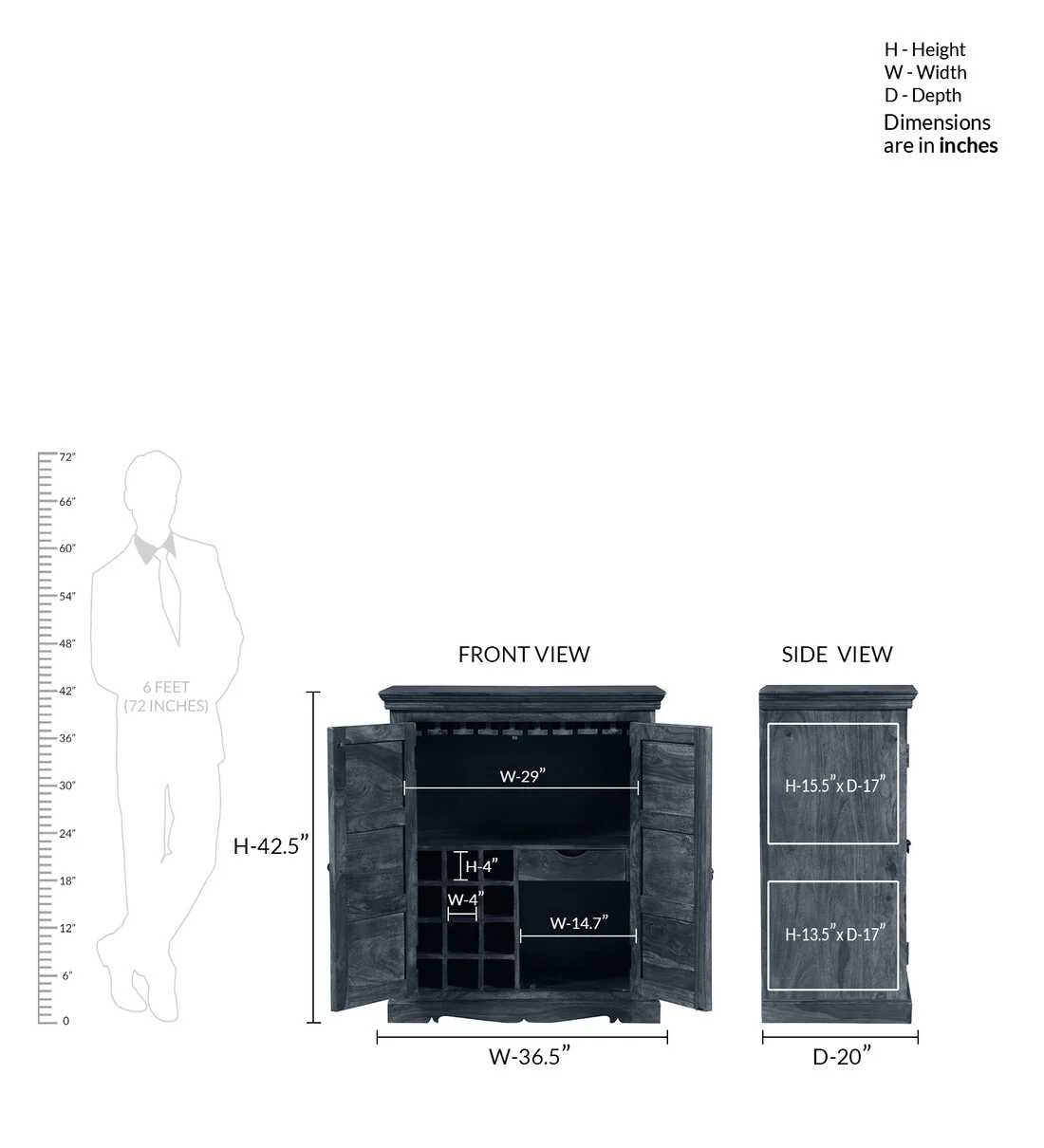 Norvik Solid Sheesham Wood Bar Cabinet for Home - Image 2