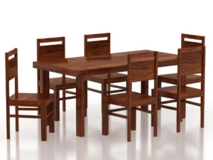 Norvix Solid Sheesham Wood Dining Set for Six in Classic Walnut Finish