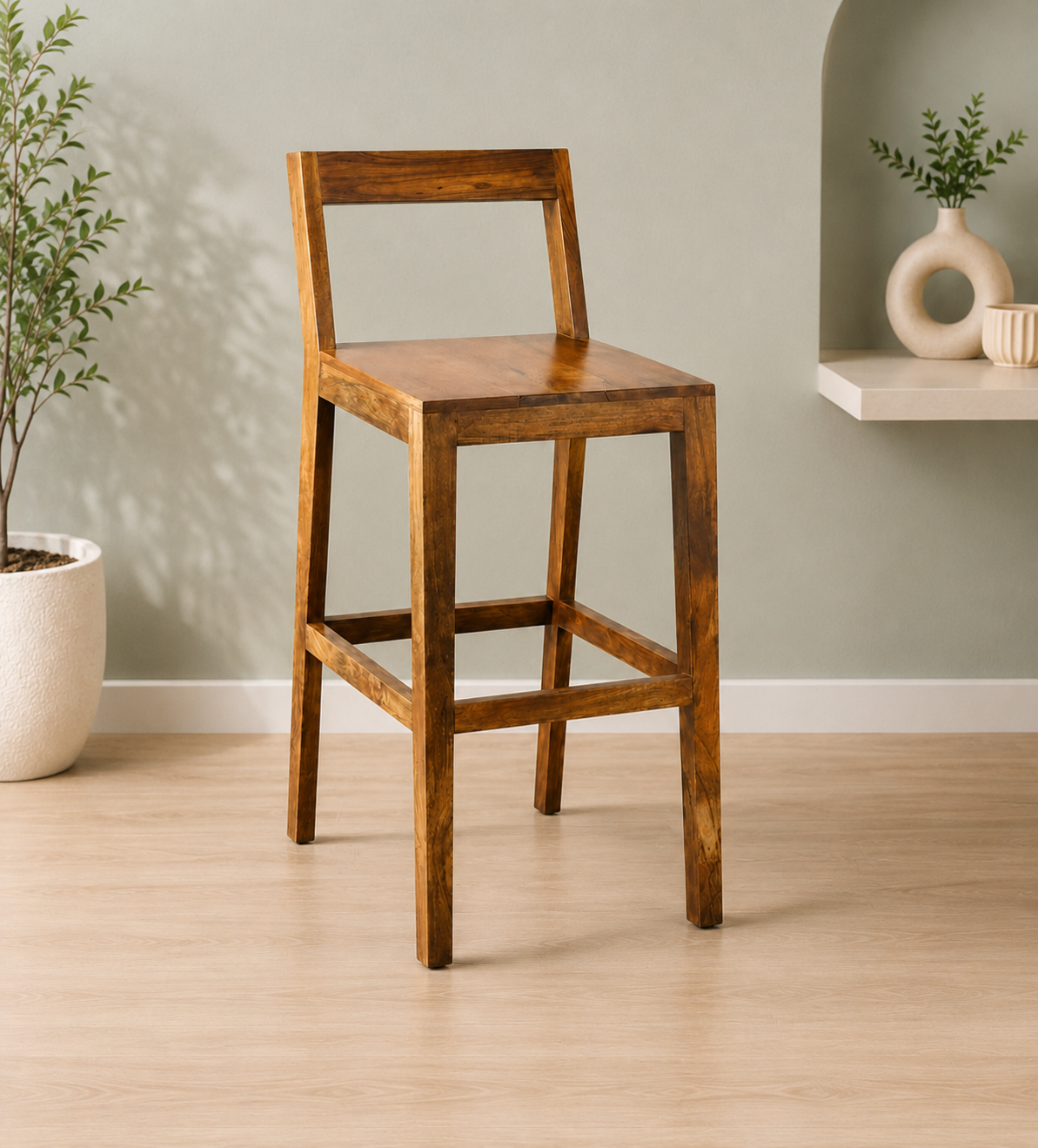 Oakspire Premium Sheesham Wood Bar Chair in Natural Finish