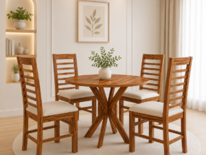 Orelia Premium Wooden 4 Seater Dining Set with Spacious Dining Table