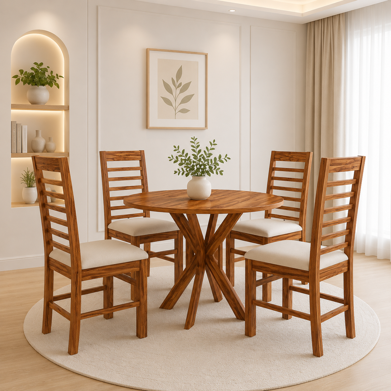 Orelia Premium Wooden 4 Seater Dining Set with Spacious Dining Table