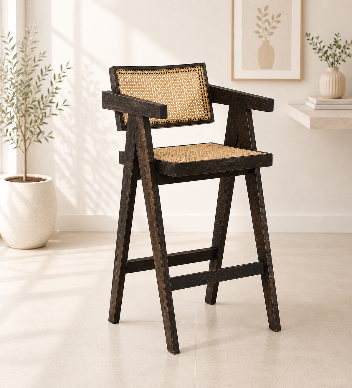 Orlena Modern Solid Wood Bar Chair in Classic Walnut Finish