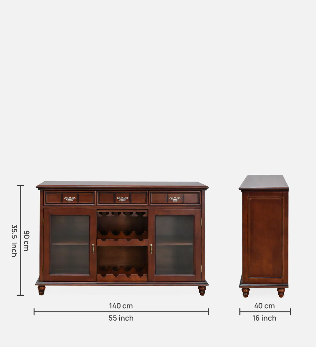 Orlena Premium Solid Wood Bar Cabinet in Walnut Finish - Image 4