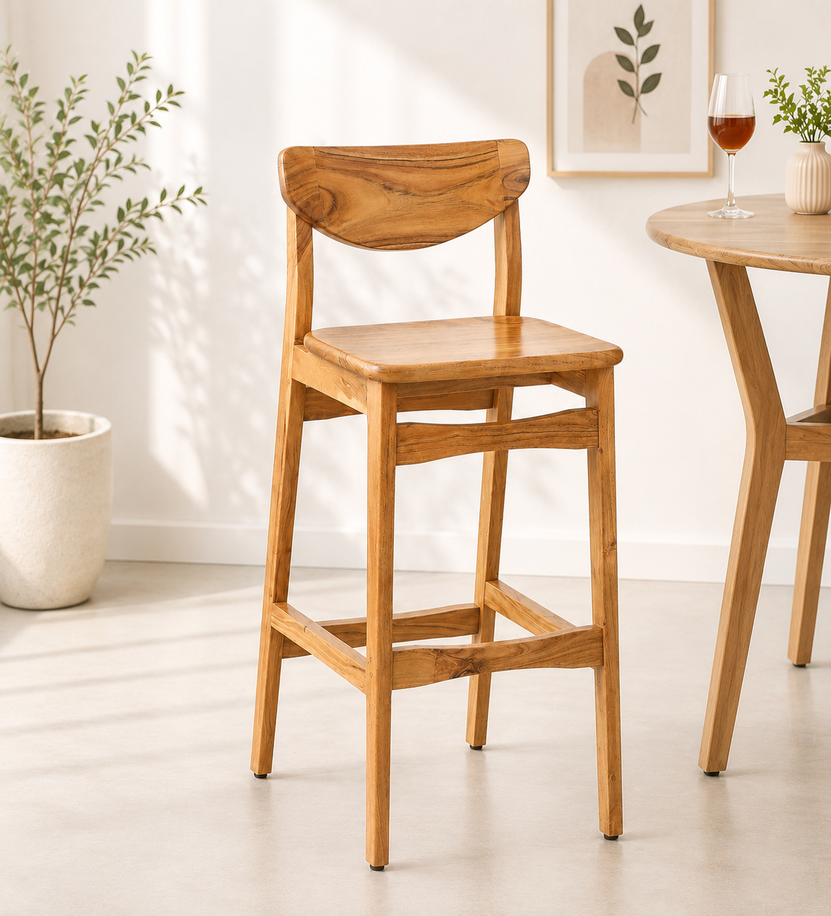 Ravento Solid Sheesham Wood Bar Chair for Kitchen Island