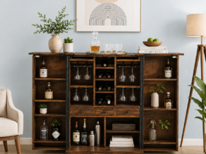 Ravento Wooden Bar Cabinet with Multi-Level Storage