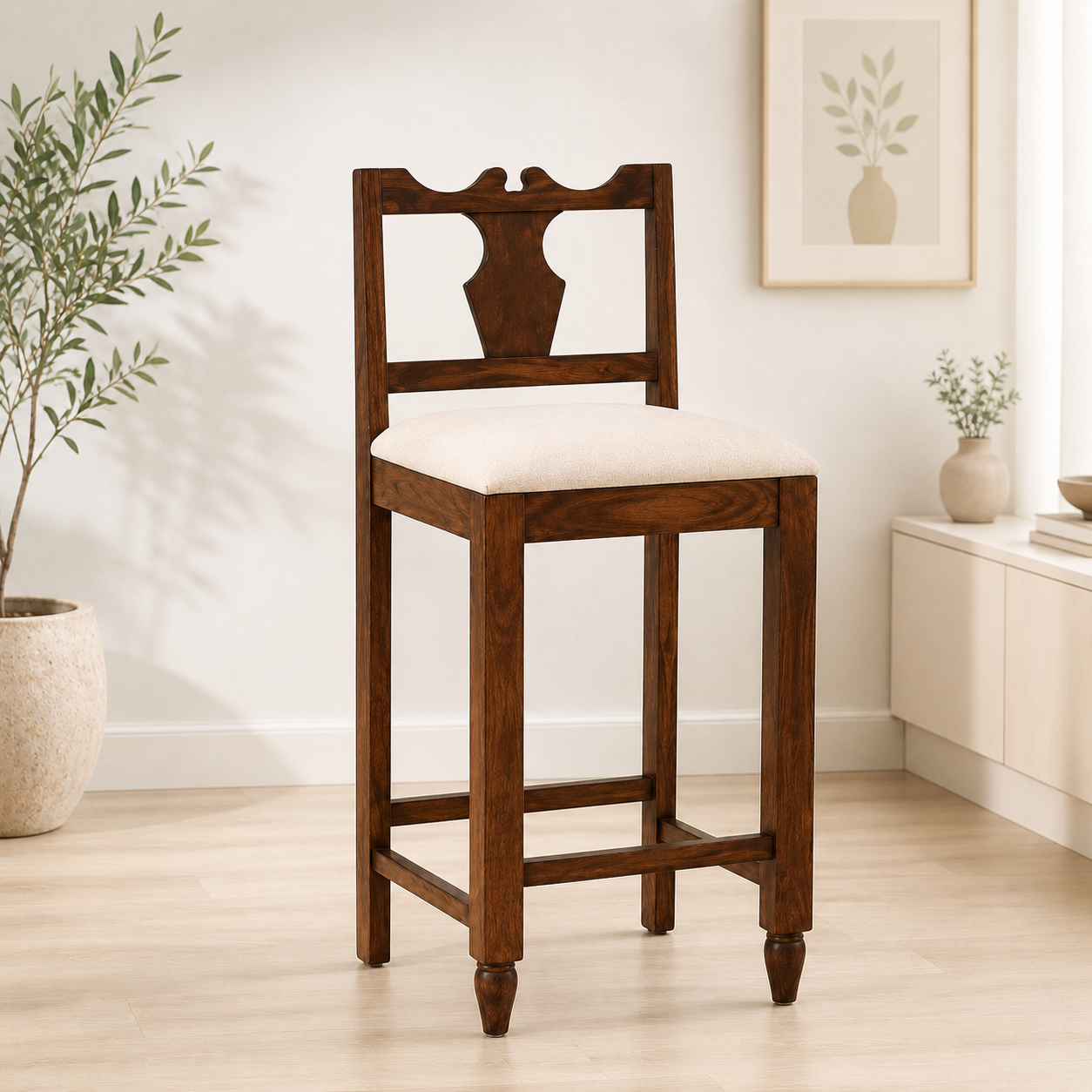 Tency Contemporary Sheesham Wood Bar Chair for Home Bar