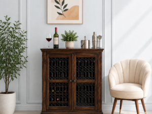 Tency Premium Wooden Bar Cabinet with Bottle Storage