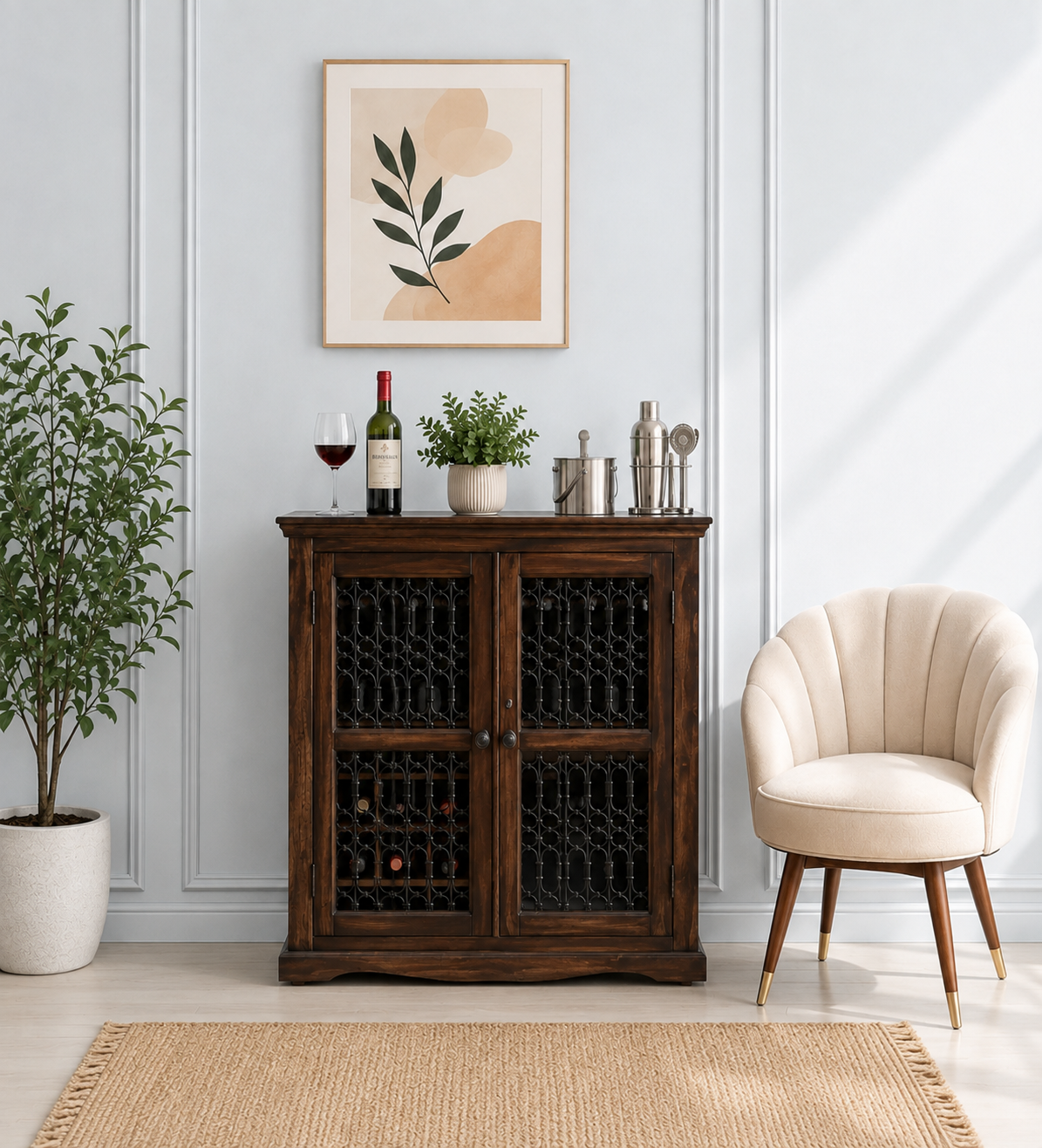 Tency Premium Wooden Bar Cabinet with Bottle Storage
