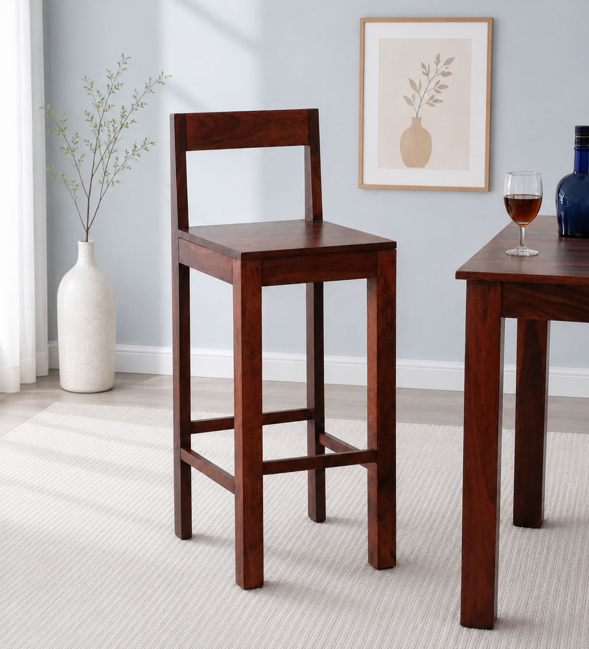 Velmont Handcrafted Sheesham Wood Bar Chair in Natural Finish
