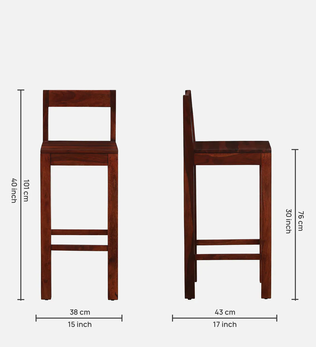 Velmont Handcrafted Sheesham Wood Bar Chair in Natural Finish - Image 6