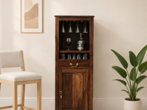 Velmont Premium Sheesham Wood Bar Cabinet in Walnut Finish