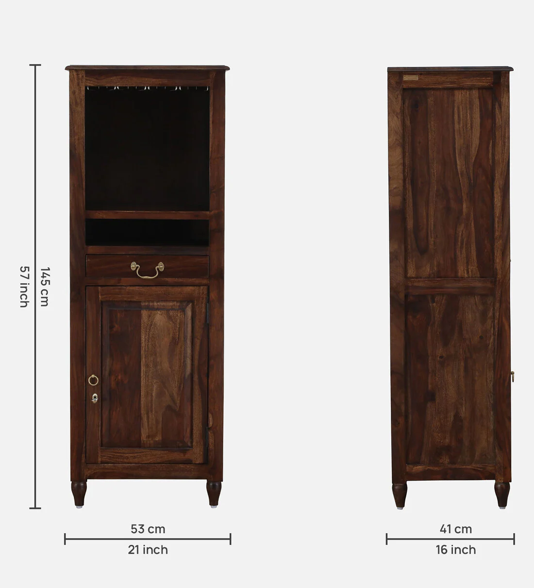 Velmont Premium Sheesham Wood Bar Cabinet in Walnut Finish - Image 4