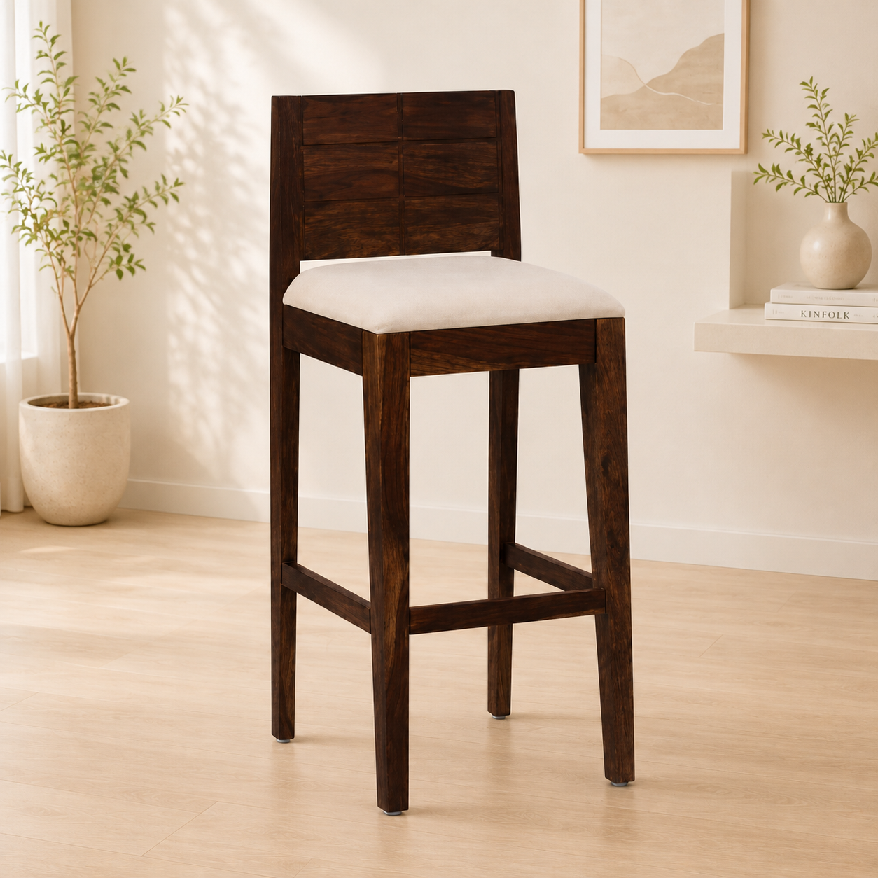 Woodnest Handcrafted Solid Wood Bar Chair for Modern Interiors
