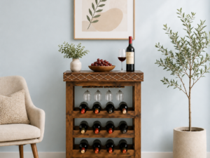 Zephron Modern Wooden Bar Cabinet in Honey Oak Finish
