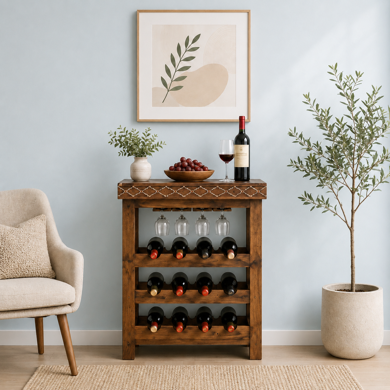 Zephron Modern Wooden Bar Cabinet in Honey Oak Finish