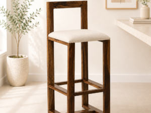 Zephron Premium Solid Wood Bar Chair with High Backrest