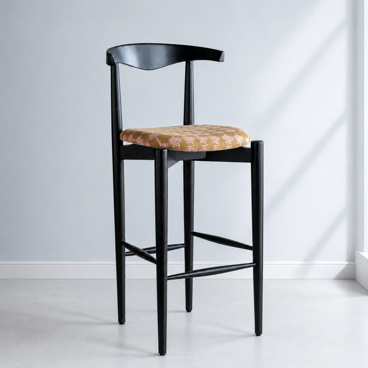 Zovian Solid Sheesham Wood Bar Chair in Walnut Finish with Footrest