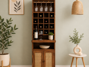 Zovian Wooden Bar Cabinet with Glass Holder and Wine Rack