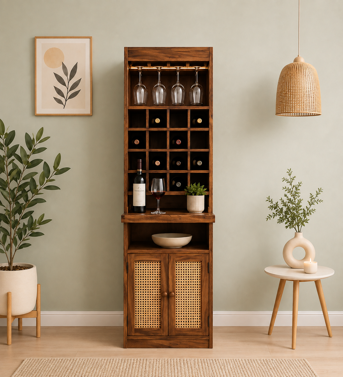 Zovian Wooden Bar Cabinet with Glass Holder and Wine Rack