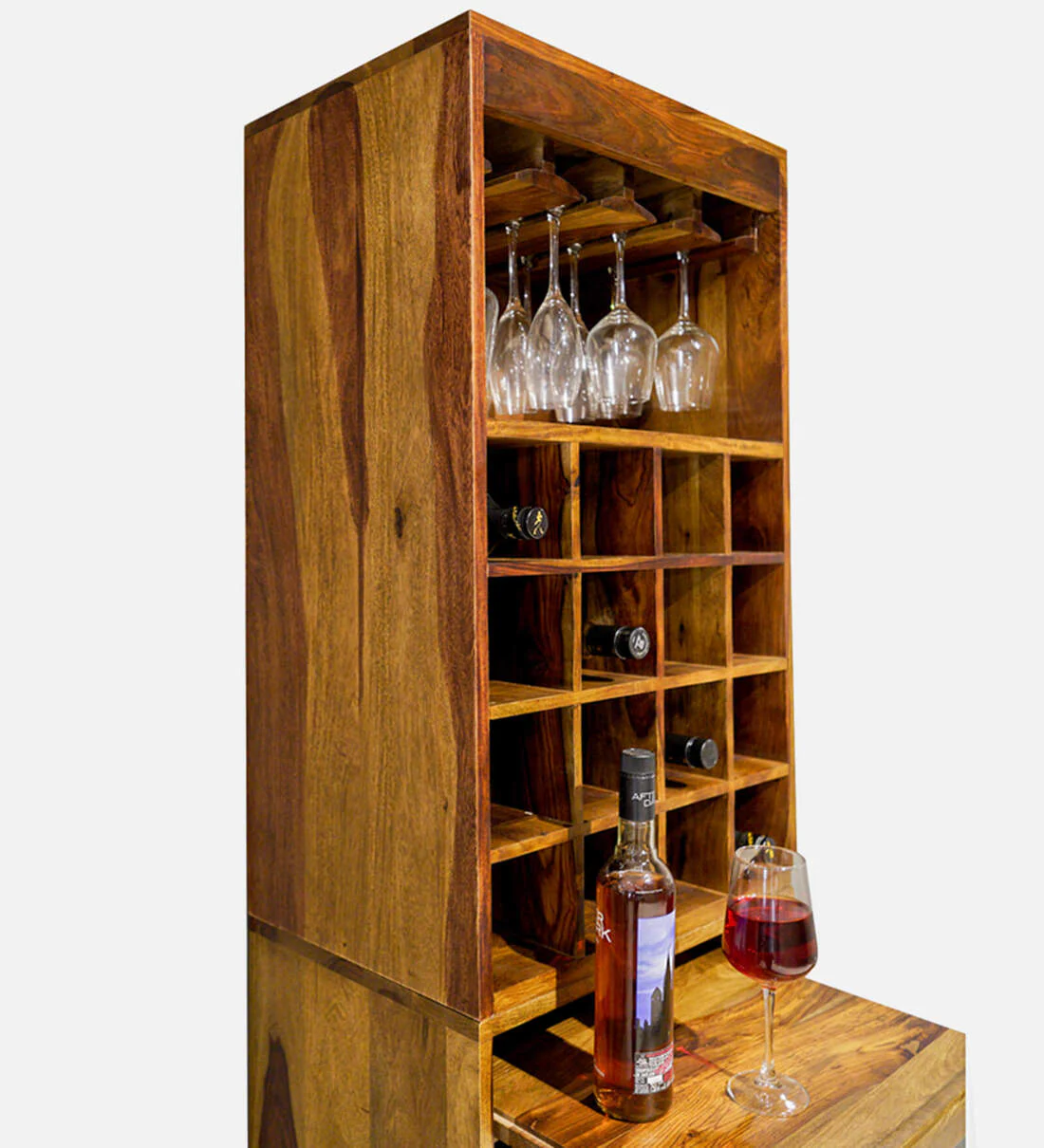 Zovian Wooden Bar Cabinet with Glass Holder and Wine Rack - Image 3