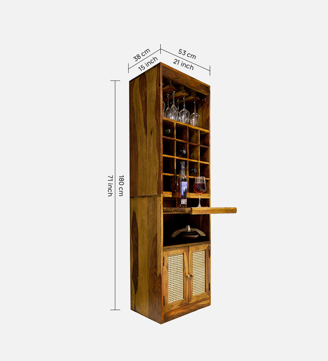 Zovian Wooden Bar Cabinet with Glass Holder and Wine Rack - Image 4