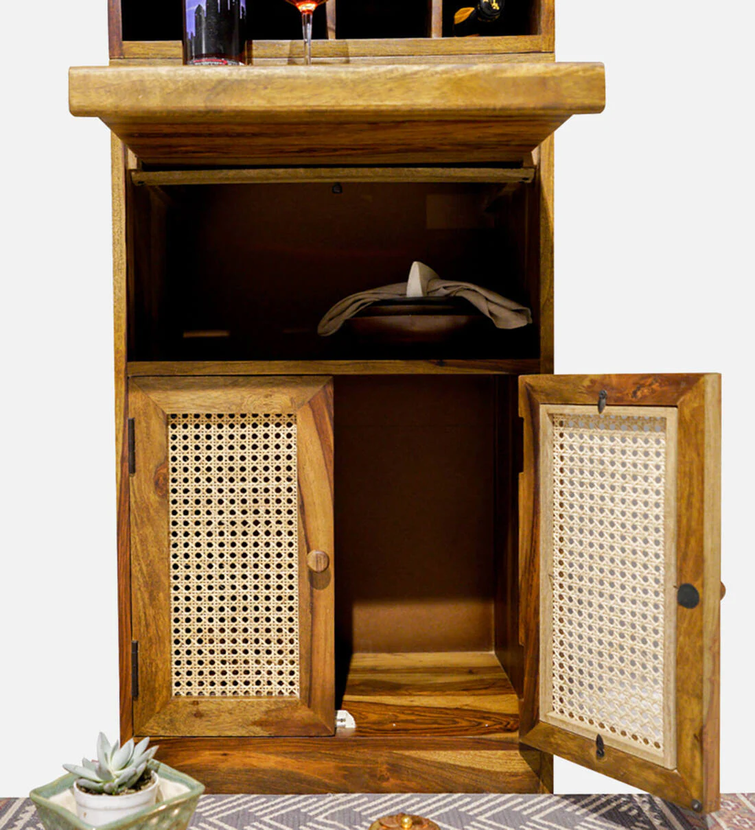 Zovian Wooden Bar Cabinet with Glass Holder and Wine Rack - Image 6
