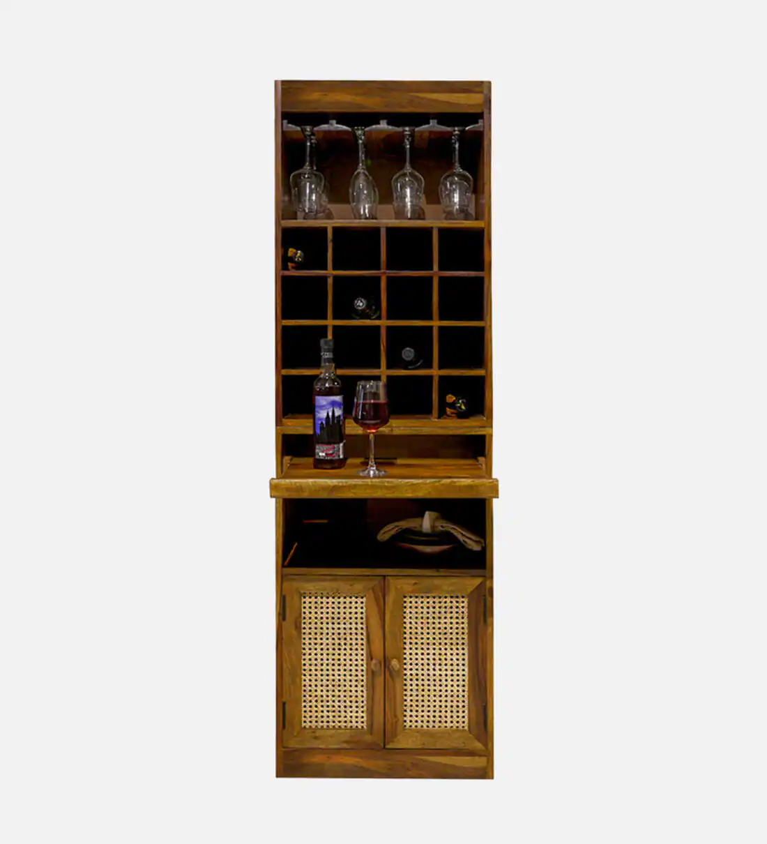 Zovian Wooden Bar Cabinet with Glass Holder and Wine Rack - Image 7