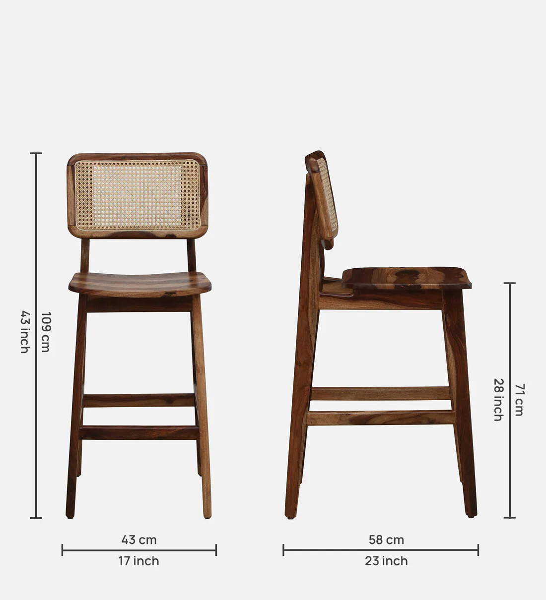 Montero Sheesham Wood Counter Height Bar Chair in Teak Finish - Image 6