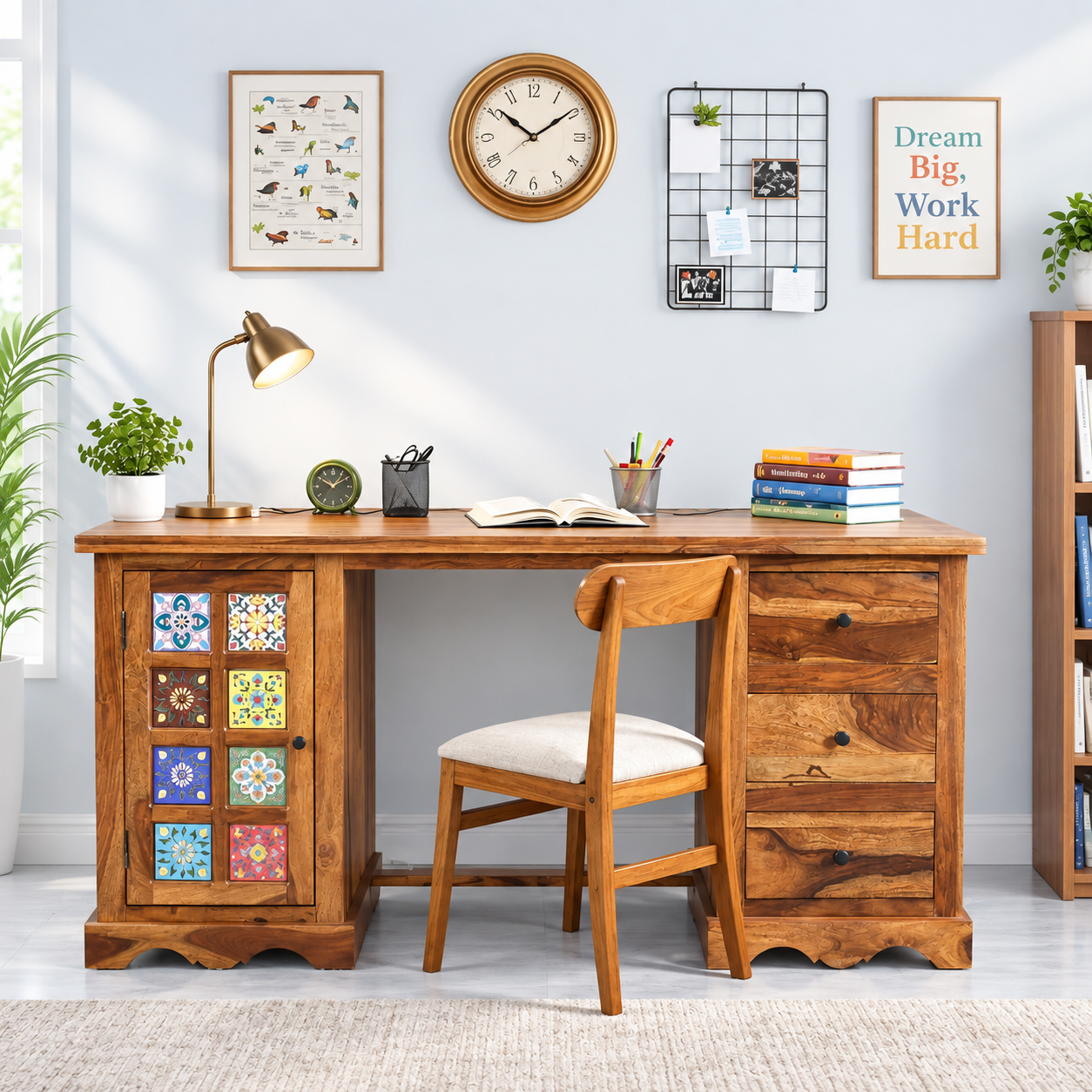 1. Elegant Solid Sheesham Wood Study Table with Spacious Storage