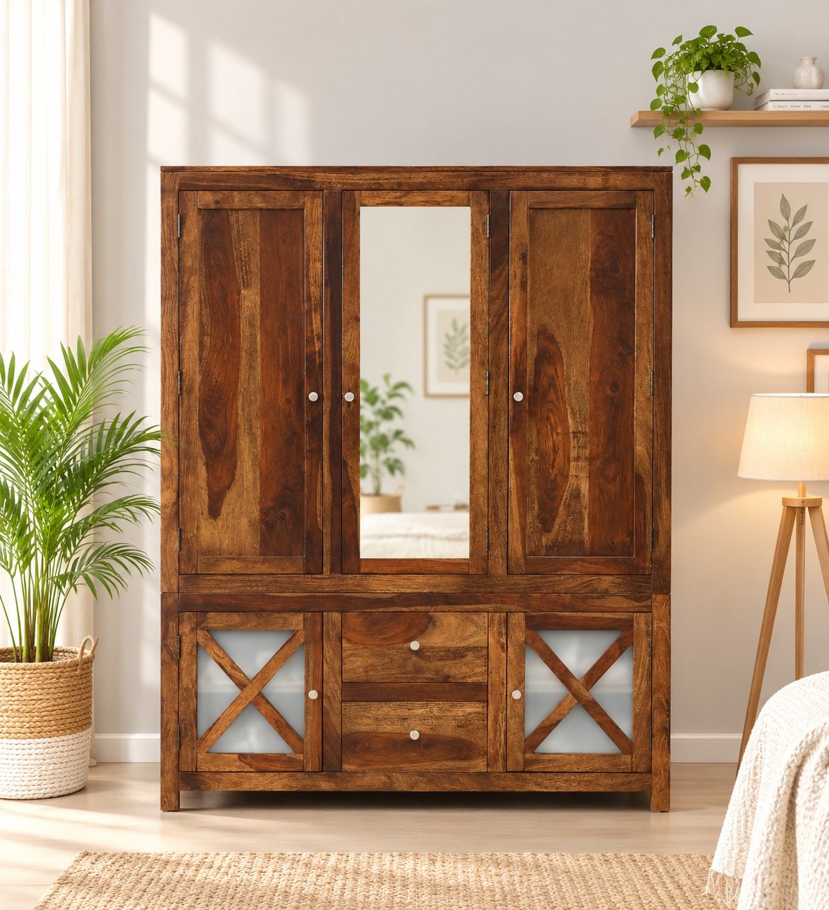 1. Premiu1. Premium Solid Sheesham Wood Spacious Storage Wardrobe for Bedroomm Solid Sheesham Wood Spacious Storage Wardrobe for Bedroom