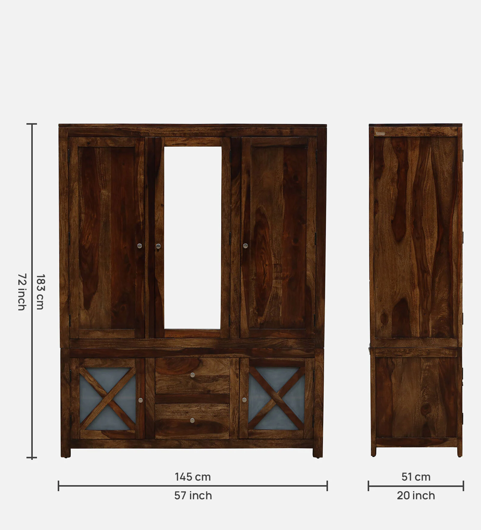 1. Premiu1. Premium Solid Sheesham Wood Spacious Storage Wardrobe for Bedroomm Solid Sheesham Wood Spacious Storage Wardrobe for Bedroom - Image 5