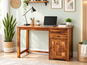 3. Classic Solid Wood Study Desk with Spacious Worktop and Storage