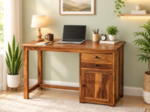 4. Natural Sheesham Wood Writing Desk for Home Office and Study