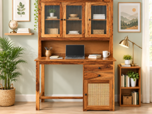 5. Premium Wooden Study Table with Stylish Cabinet and Drawer Storage